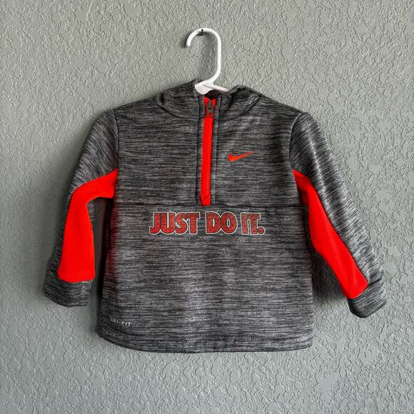 Nike Boys 18 Months Hoodie Sweatshirt Gray Orange Dri-Fit - Picture 1 of 7